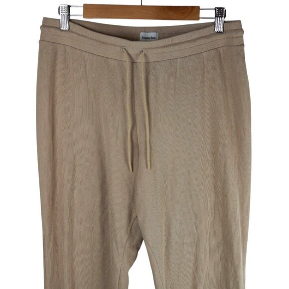 Aritzia Sunday Best Beige Ribbed Flared Knit Flare Pants‎ L - Picture 2 of 7